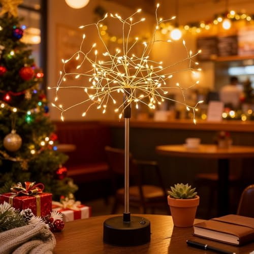 Luci da tavolo fuochi d'artificio, mini luci da tavolo Starburst per Natale, lampada decorativa a LED per feste festive, illuminazione d'accento da tavolo in stile dente di leone (Warm)