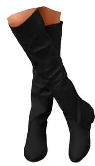Black Slouchy Knee High Boots for Women UK,Low Chunky Heel Boot with Side Zipper Round Toe Booties Ladies Casual Suede Shoes Winter Non Slip Dressy Comforable Wedge Warm Wide Flat Booties