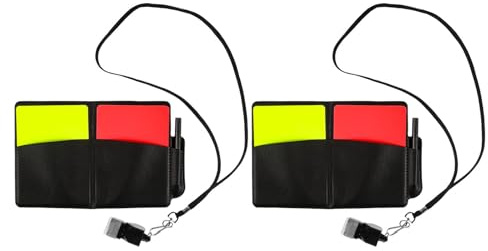 DIYEAH Jeu de Cartes Arbitre Football Rouge et Jaune en Plastique PVC Solide, Kit Complet 2 Sets avec Sifflet pour Matchs, Entraînements et Tournois Sportifs, Feuilles de Score et