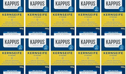 Kappus Kernseife Zitrone – 10er Pack (10x150g) | Traditionelle Naturseife für Hände & Körper | Frischer Zitronenduft | Hautfreundlich, ohne Mikroplastik, vegan | Made in Germany
