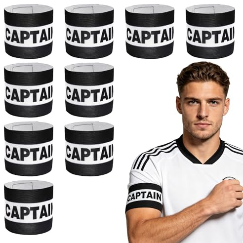 9PCS Captains Armband, Elastic Adjustable Nylon Captain Armband, Captains Armbands Football for Hockey, Rugby and Many Other Sports(Black)