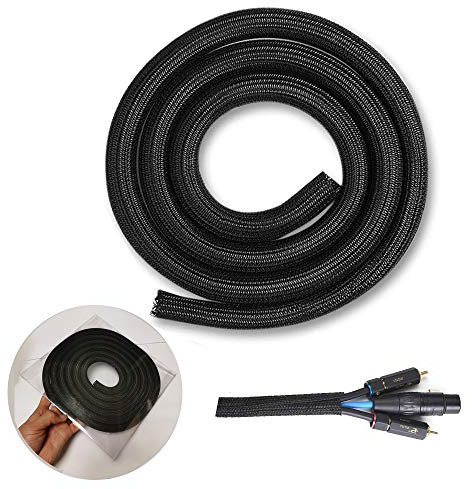 YIXISI Cord Protector Split Wire Loom Braided Cable Sleeve, 10ft - 1/2 inchCord Protector Wire Loom Tubing Cable Sleeve Split Sleeving for Television, Computer Cables, Prevent Pet From Chewing Cords