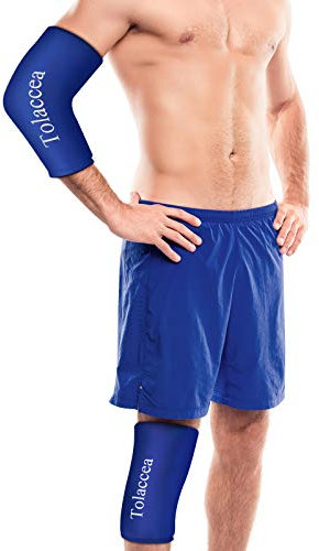 Poche de Glace Genou ou Coude pour Thérapie chaude et froide, Poche de froid flexible de manchon de compression froid Gel réutilisable pour soulager la douleur au coude(Bleu, M)(1 Pièce)