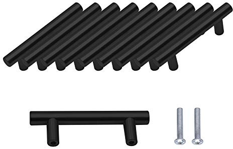 SPDYCESS Maniglia a T, Confezione da 10 Maniglie Delle porte Dell'armadio Spazzolate Hardware Acciaio Inossidabile Maniglia per Cassetti per Mobili da Cucina Centro del Foro 64 mm Nero