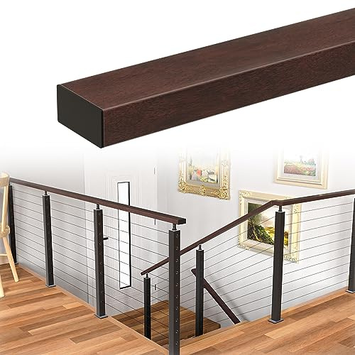 Muzata 6'6 Aluminum Handrail Flat Handrail Walnut Wood Grain Cable Railing Top Rail Deck Stair Indoor Outdoor, HL10 WPA
