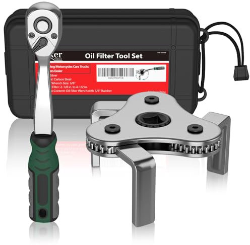 Moker Universal-Ölfilterschlüssel, verstellbarer Ölfilter-Entferner mit 3 Backen, Werkzeuge von 54–115 mm, mit 72 Zähnen, Schnellspann-Ratsche, inklusive Aufbewahrungskoffer