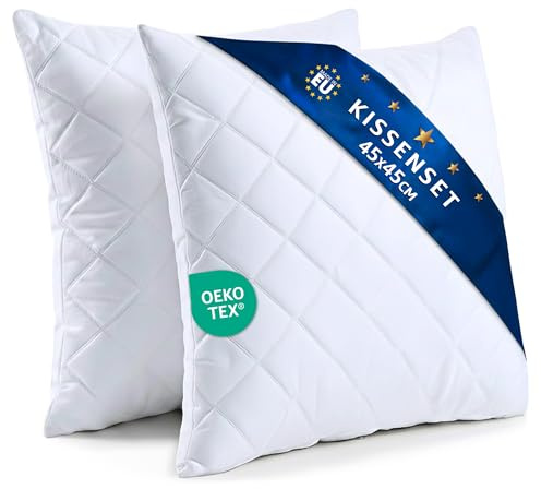 Amazinggirl Cuscini letto 45x45 cm Imbottitura cuscino per dormire o decorativi divano guanciale anallergico per letti matrimoniale o coppia pillows for bed 45 x 45 Oeko-tex Bianca – 2 pezzi