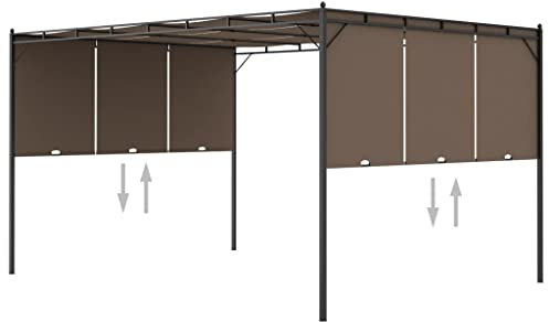 vidaXL Belvédère de Jardin avec Rideau Latéral Tonnelle Pavillon de Patio Chapiteau d'Extérieur Belvédère de Jardin Terrasse 4x3x2,25 m Taupe