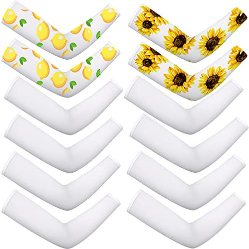 Geyoga 6 Pairs Sublimation Arm Sleeves, UV Sun Protection Blank Cooling Arm Sleeves Sublimation for Sports, Football, Basketball, Women Driving, Golfing, Fishing, Cycling, Hiking