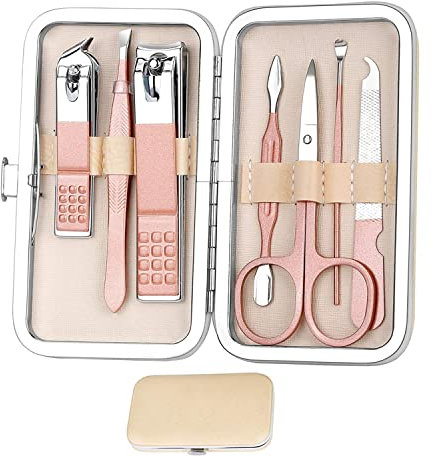 Set manicure per donna, set manicure Set essenziale da 8 pezzi Tagliaunghie professionale in acciaio inossidabile Kit pedicure Strumenti per la toelettatura per ragazze oro rosa