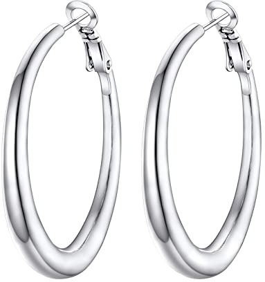 PROSTEEL Créole Femme Acier Inoxydable 40mm Bijou Boucle d'Oreille Anneau Hoop Earrings