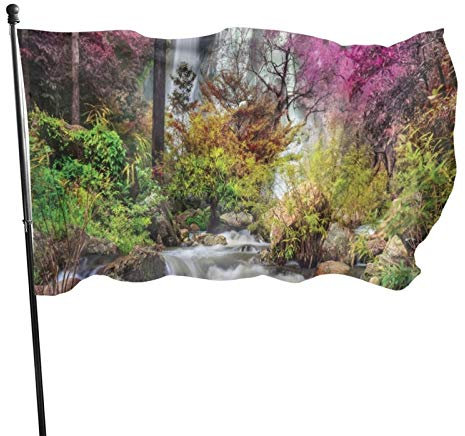Drapeau de jardin coloré forêt buissons feint arbres de ruisseau cour maison décoration extérieure drapeaux bannières pour patio pelouse 3x5 pi