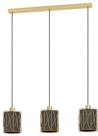 EGLO Hängelampe Corojal, Pendelleuchte Esstisch 3-flammig, Textil Esszimmerlampe aus Stoff in Cappuccino und Metall in Messing, Hängeleuchte mit E27 Fassung
