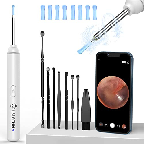 LMECHN Limpiador Oidos LMECHN 1920P Otoscopio Limpiador de Oidos Cera con Camara de 8pcs Cámara Visual de Oído de 3.0mm con 6 Luces LED Removedor Endoscopio Portátil para iPhone, iPad Android (Blanco)