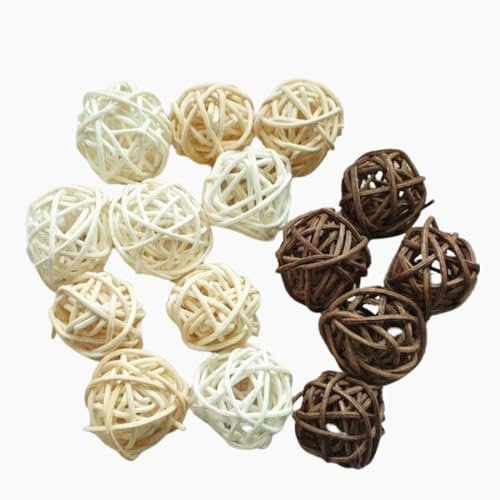CraftBe 15 Pcs 3cm Rattan Wicker Balls – White, Brown & Natural Colors – Rustic Decorative Balls for Home, Wedding, Party, Vase Fillers, Bowl Decor, Bird Toys