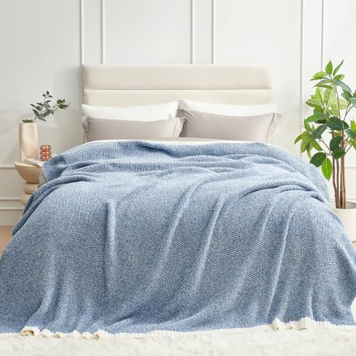 Snuggle Sac Queen size sängfilt ljung blå, vändbara supermjuka mikrofiberfiltar varm mysig stickad luddig plysch sängfiltar, blå, drottning 90 x 90