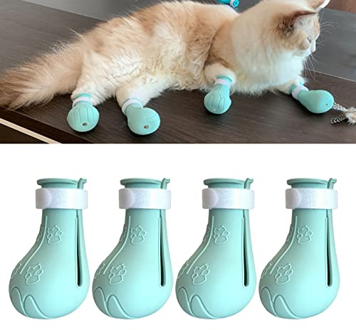 4st Silikon Anti Scratch Cat Shoes, Anti Off Shoes Nagelhandskar Cat Boots Only For Cats, Silikon Pet Cat Paw Protector Cat Feet Claw Covers For Cat Grooming Bad Anti Off Claw Shoes Boots Cover(Grön)