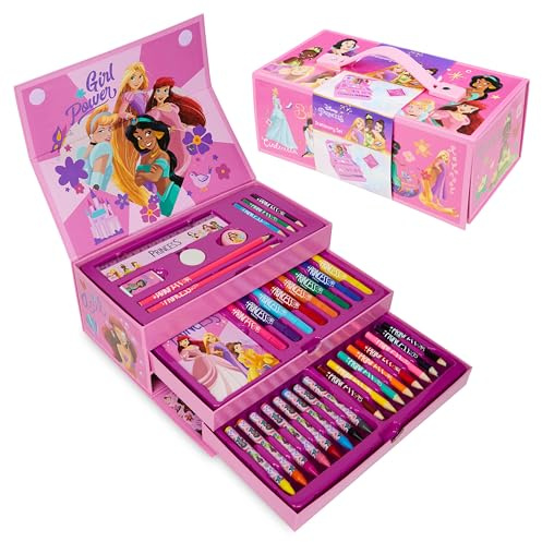 Disney Princess Kit Dessin Enfant avec Crayon de Couleurs et 30 pièces et plus, Accessoires dessin, Activité Manuelle Enfant, Coffret Coloriage Cadeau (Rose Princesses)