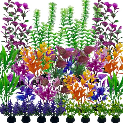 27 Pièces Décoration pour Aquarium Plante D'Aquarium Artificielle PVC Colorées pour Aquarium Poissons AdaptéEs à La Décoration de Réservoirs d'eau à La Maison et au Bureau