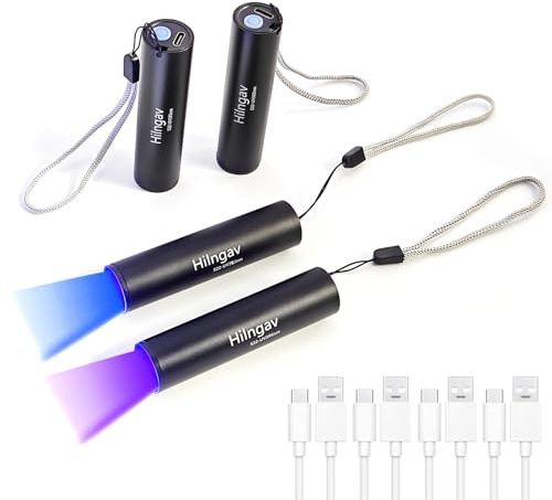 4 Pack Rechargeable Black Flashlight Small UV Black Flash Light 395 NM 365 NM Mini Blacklight Flashlights USB C Charging LED Handheld Torch for Pet Dog Urine Resin Curing Fluorescent Detection