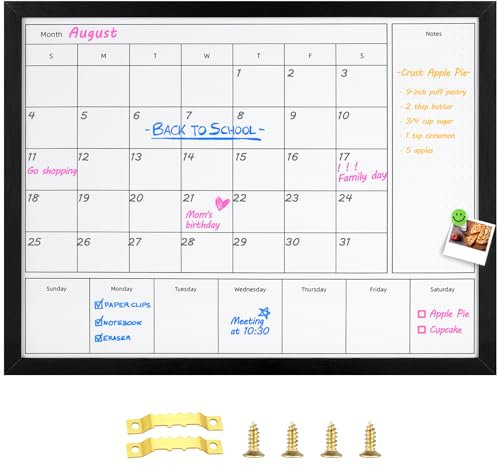 Aitakatta 3-in-1 Dry Erase Calendar for Wall, 31.5x23.6 inches Magnetic Surface Monthly & Weekly Planner Whiteboard, Dry Erase Board with Black Wood Frame, Hanging White Board Calendar(YL+ZL-BK,6080)