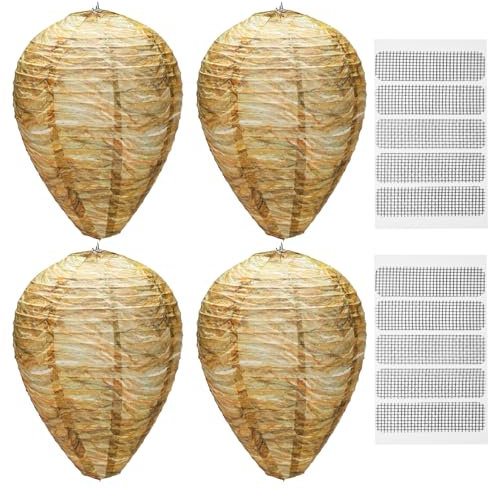 4 nidi di vespe falsi, 2 adesivi di riparazione, sacchetti repellenti per vespe per esterni, trappola per vespe da appendere per esterni, nido di vespe di carta, nido di vespe