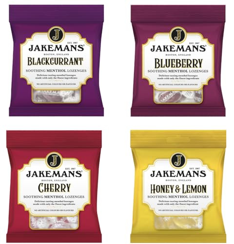Throat Lozenges Variety Pack - Set of 4 x 73g Bags (Blueberry, Blackcurrant, Honey & Lemon, Cherry) - Packed by Black Nore Gifts