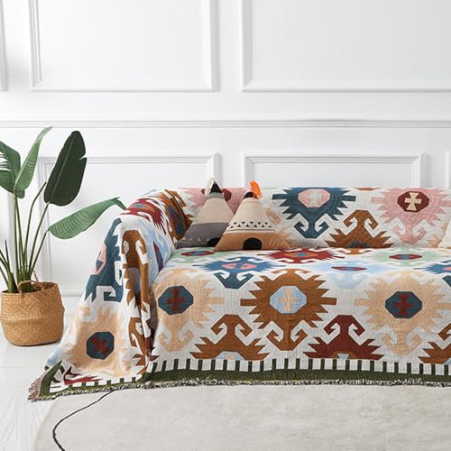 KYYGKY Boho-Decke Decke Boho Sofaüberwurf Decke Couchdecke Vielseitige Decke Geometrische Strickdecke Quasten Gewebte Tagesdecke für Zuhause Büro Reisen Zelten (Wendedecke, 180 * 180cm)