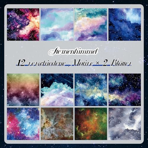 24Blätter 15×15cm Scrapbook Papier Pad Space Galaxies Thematische glitzerpapier zum musterpapier Vintage Decorative Craft Paper für DIY Karten Bastelbedarf Fotoalbum Dekor