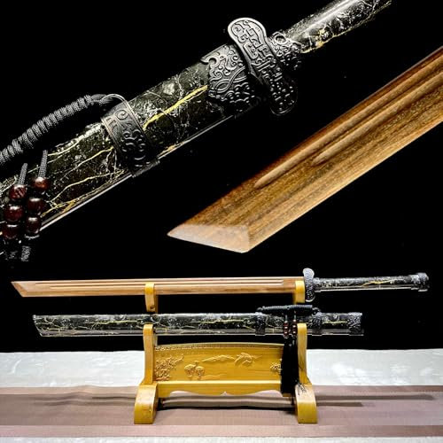 HJHUUA Bokken Fatto a Mano da 103 cm,Spada Dritta da Samurai in Palissandro Naturale,Spada da Allenamento in Legno Katana per Arti Marziali,Cosplay,Oggetti di Scena,Regali,espositori