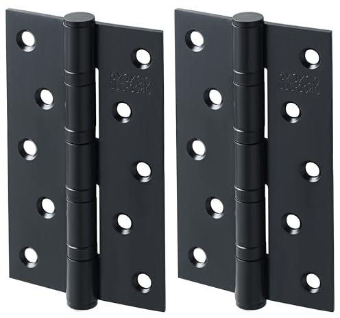 Mooche 2 Pièces de Charnières de Porte Longueur 12.5 CM, Robustes à Roulement à Billes, Charniere Porte Lourde en Acier Inoxydable, avec 8 Trous, pour Portes Intérieures Extérieures, Noir