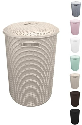 JARDIN202 - Cesto de Ropa Redondo, Capacidad 51 Litros, Diseño Rattan, Robusto y Fácil de Limpiar, Ideal para Dormitorios y Baños | 51 Litros (Crema)