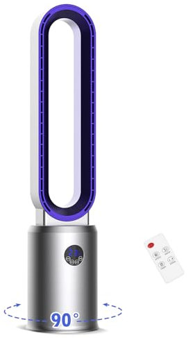 Turmventilator, Rotorlos Ventilator mit Luftreiniger, Turmventilator sehr Leise, 24 Stufen Tower-Ventilator, 12H Timer, Oszillierend LED-Anzeige, Turmventilator mit Fernbedienung für Zuhause