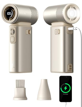 JISULIFE Ventilador portátil de mano 5 en 1, 100 velocidades, 9000 mAh máximo 25 horas, mini ventilador recargable de 18 W con linterna, ultra motor, carcasa de metal, regalo de viaje multifunción