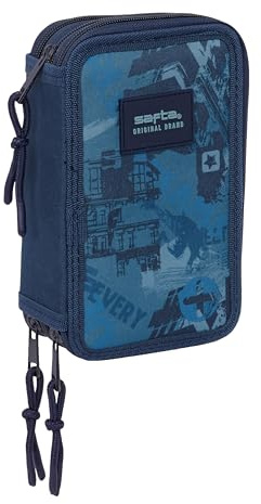 safta New Edition - Trousse Scolaire avec 37 Outils Inclus, Trousse pour Enfant, idéale pour Les Enfants de 5 à 14 Ans, Confortable et Polyvalente, qualité et résistance, 12,5 x 5,5 x 19,5 cm, Bleu