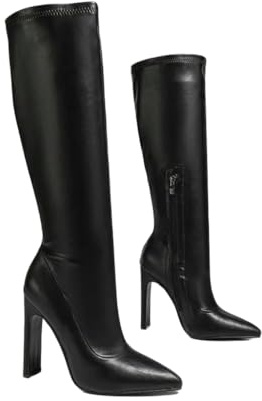 SYJYM Bottes d'hiver tendance à bout pointu pour femme, élégant, fin, talon haut, décontracté, escarpins, chaussures longues botas mujer, Noir , 39 EU