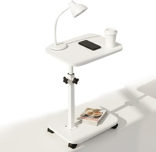 Zenymb Adjustable C-Shaped End Table with Wheels - Mobile Sofa Side/Bedside Laptop/Reading/Table Tray, Height Adjustable, Space-Saving & Durable