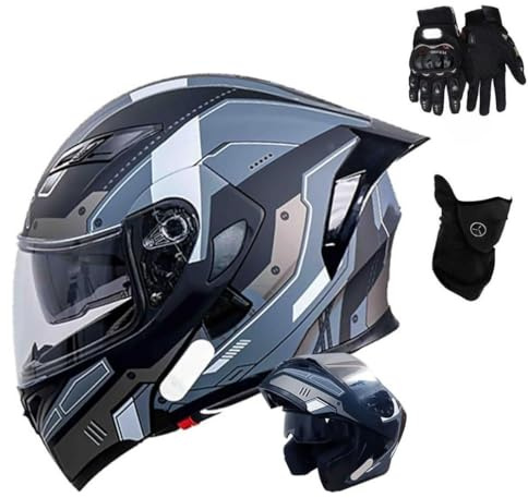 Casco de Moto Modular, con Doble Visera Cascos de Motocicleta, Casco Integral ECE Homologado, para Mujeres y Hombres(C6,M(55~56CM))