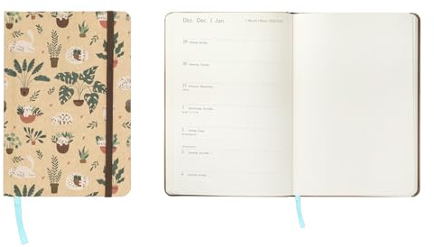 Idena 12069 – fickkalender 2026 i formatet 9 x 14 cm, 1 vecka på 1 sida, mötesplanerare i ljusbrun med kattmotiv, gummiband, innerficka och läsband