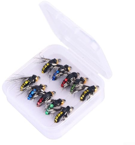 Filteilect Lot de 10 leurres à mouches pour truite - Imitation appâts pour la pêche en eau douce - Design réaliste avec crochet barbelé (14#) - Compatible avec l'eau salée - Organisés en eau douce
