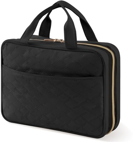 Lifewit Kulturtasche Damen zum Aufhängen mit Sichtfach - Faltbare Waschtasche für Kosmetik und Toilettenartikel, Ideal für Reise, Bad & Wochenende (Schwarz)