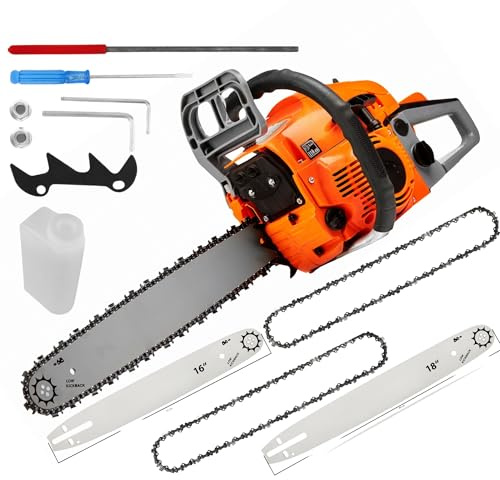Motosega a Scoppio 58cc 5,9CV, Barre 16 e 18 + 2 Catene, Motore 2 Tempi Potente, Affidabile, Perfetta per Taglio Legna, Potatura, Abbattimento Alberi