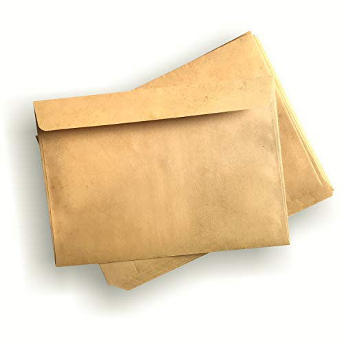 Briefumschläge im Used-Look, für Abschlussfeier, Pergament und Schatzkarte, 25 Stück, vorderseitig gelber Effekt, DIN C5, 22,9 x 16,2 cm, Grammatur 100 g