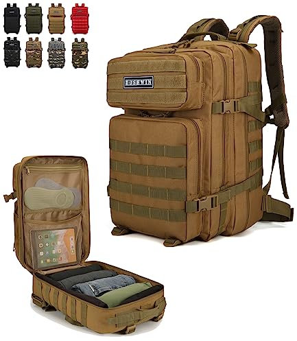 Doshwin 40L Taktischer Militär Rucksack Großer Armee Molle Assault Pack für Wandern Reisen Trekking Camping (Khaki)