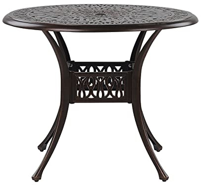 Beliani Mesa de Comedor de jardín marrón de Aluminio Redonda ø 90 cm Estilo Vintage Ancona