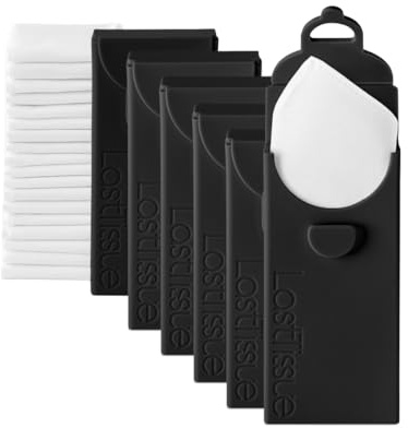 LastTissue® Fazzoletti di cotone riutilizzabili confezione da 6 | Fazzoletti per il viso e da taschino per uomo e donna – Fazzoletti per il viso lavabili con custodia - Nera