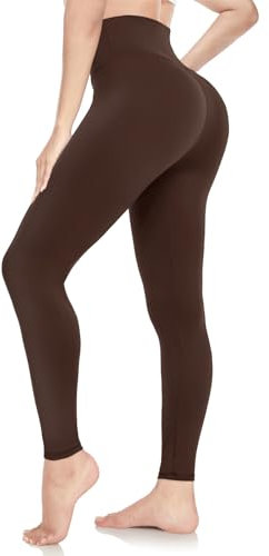 ACTINPUT Leggings for Women Soft High Waisted Tummy Control Leggings Sports Workout Gym Running Yoga Pants(Coffee,S-M)