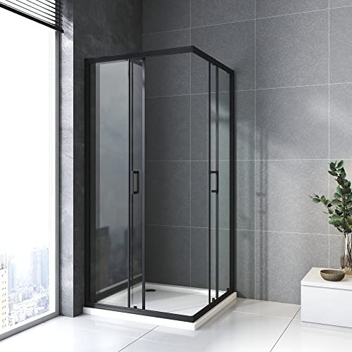 BD-Baode Schwarz Duschkabine 75 x 90cm Duschabtrennung Eckeinstieg Duschtür Dusche mit 6mm Sicherheitsklarglas Eckeinstieg Doppel Schiebetür Duschschiebetür Duschabtrennung Duschwand, Höhe: 185cm