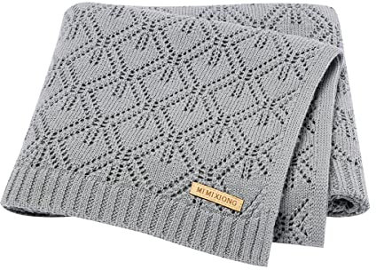 mimixiong Cellular Blankets - Manta de punto suave 103% algodón para recién nacidos, niños y niñas, color gris