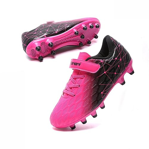 Boys Football Boots Shoes Kids Girls FG/AG Soccer Athletics Training Sport Running Shoes Profession Competition Teenager Indoor Outdoor Cleats Sneakers for Unisex Pink EU29 Convert 11UK Child